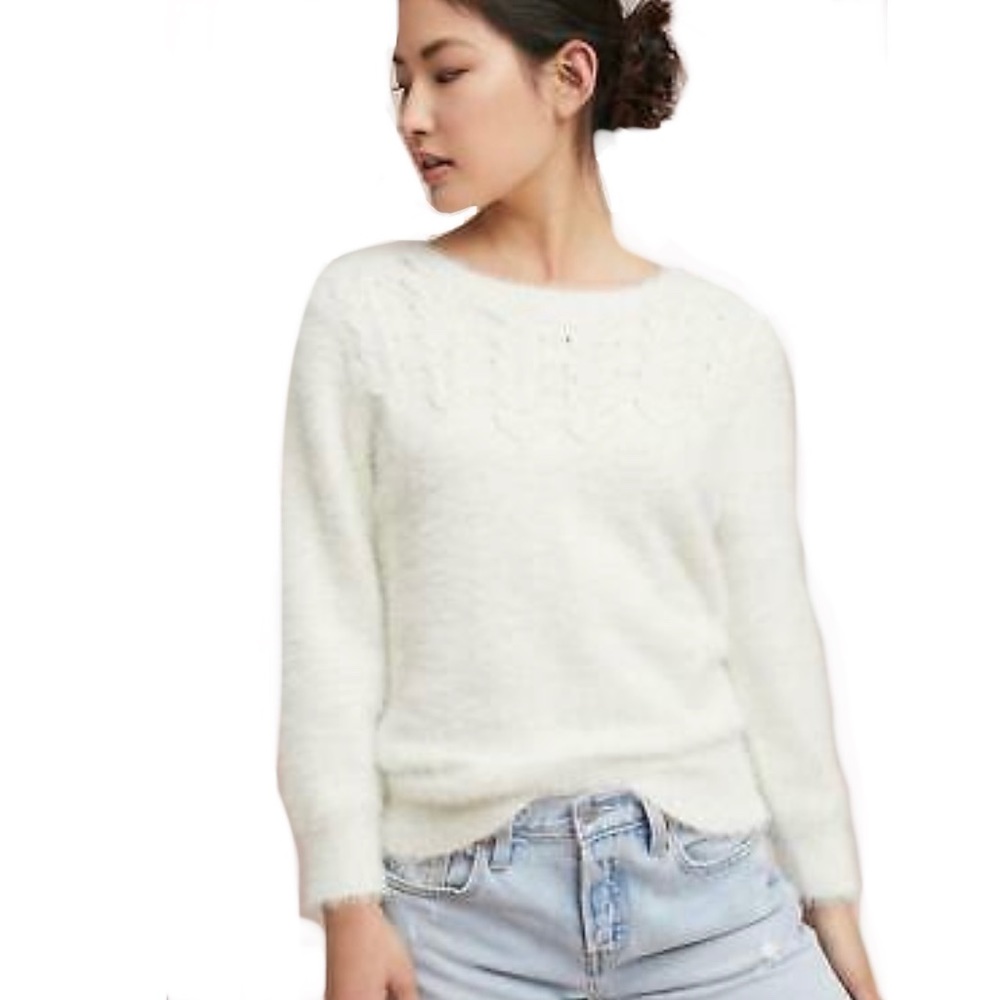 Anthropologie Rosie Neira Aubade Pullover Sweater in White